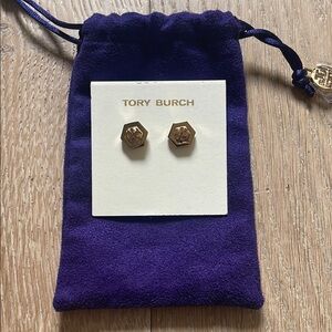 Tory Burch Gold Hexagon Logo Earrings